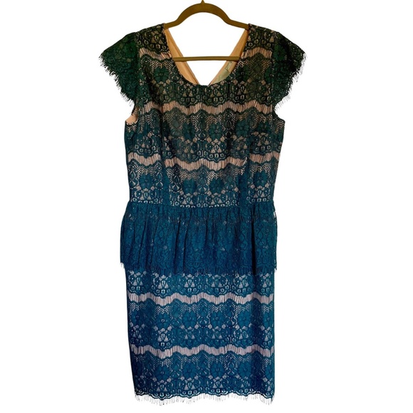 Anthropologie Maeve Teal Lace Sheath Dress Size Large - Picture 2 of 13